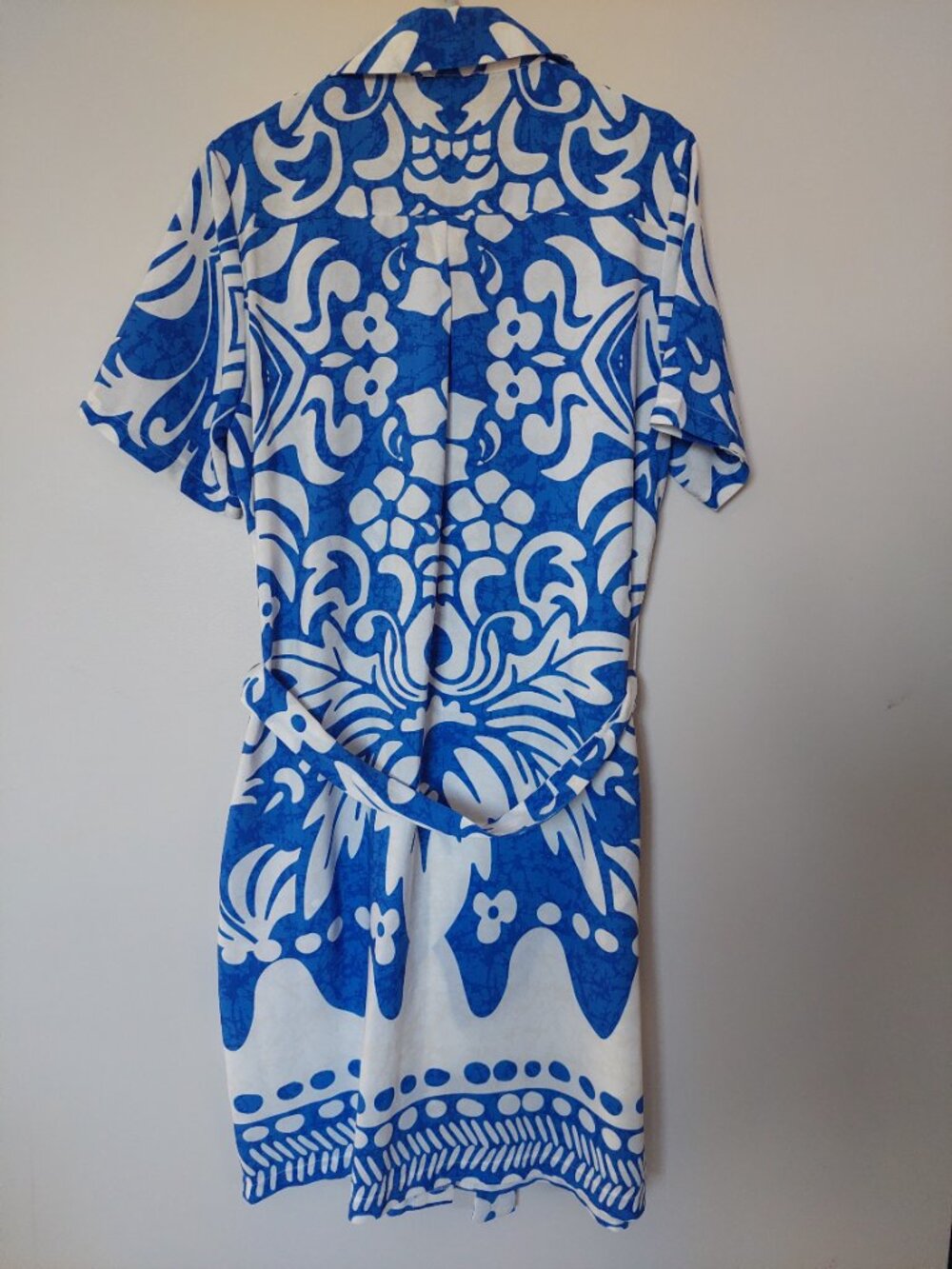Carré Noir Women's Sz S Shirt Dress Blue Belted White Tropical pattern - Picture 5 of 10